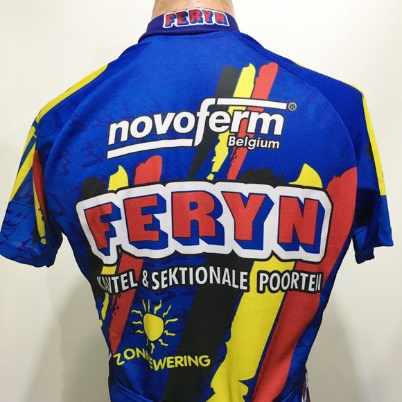 Feryn Mens 5 L Full Zip Short Sleeve Blue Yellow Red Bike Jersey Belgium Cycling - Picture 4 of 6